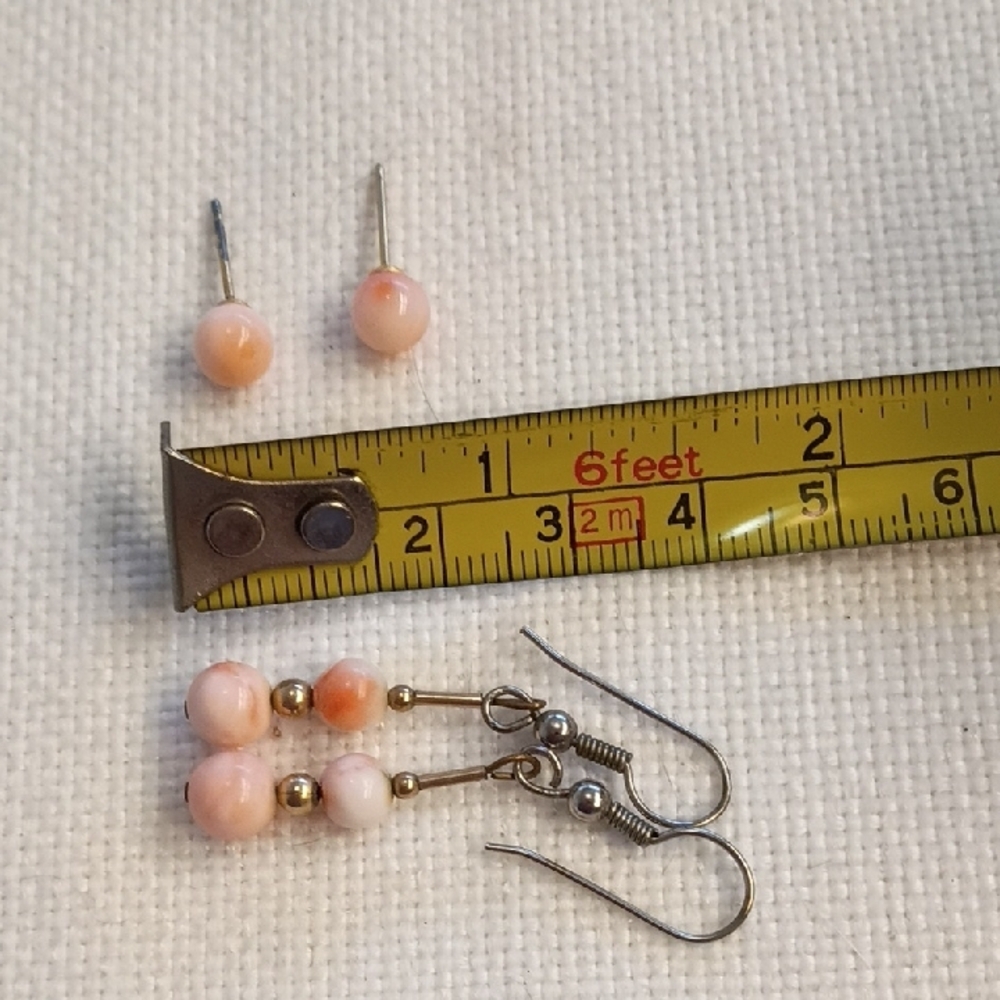 Pale Coral Bead Stud And Drop Earrings, 2 Pair, 1 Sale! Authentic!